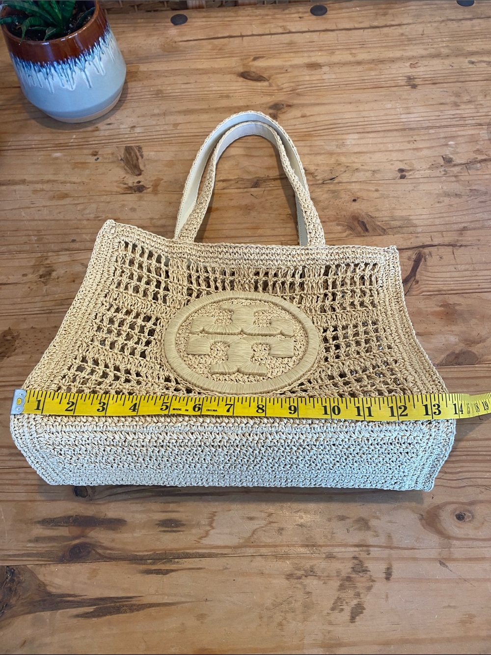 Tory Burch Cream Raffia Open-Weave Tote - Picture 13 of 17